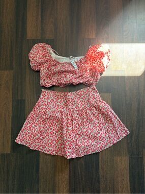 TCEC Floral Two-Piece Set in Red, Pink & Green